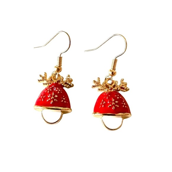 ⭐️ 5 for $25 Holiday Festive Christmas Mushroom Hoop Earrings Gold Tone - Picture 2 of 7